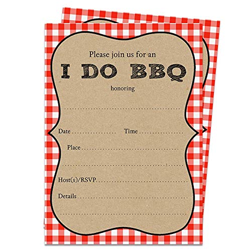 I Do BBQ Bridal Shower Fill in The Blank Invitations Barbecue Wedding Party Invites Rehearsal Dinner Picnic Couples Gingham Grill Cook Out Chalkboard Plaid Bachelor Bachelorette Cards (15 Count)