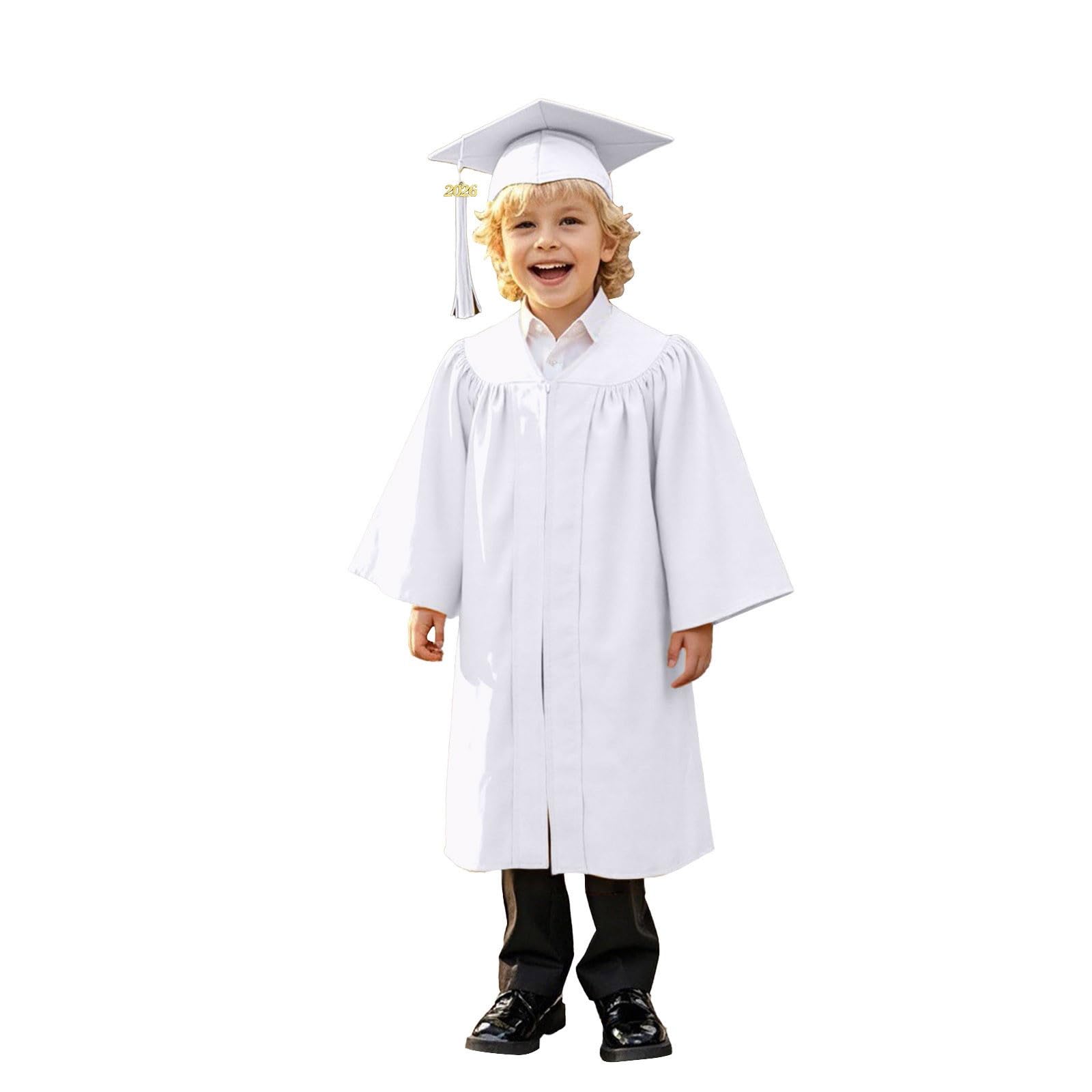 Kids Graduation Gown and Cap Set Unisex Kindergarten Preschool Graduation Outfit for Boys and Girls Fancy Dress Bachelor Robe Stage Performance School Ceremonies Costume 2026 White