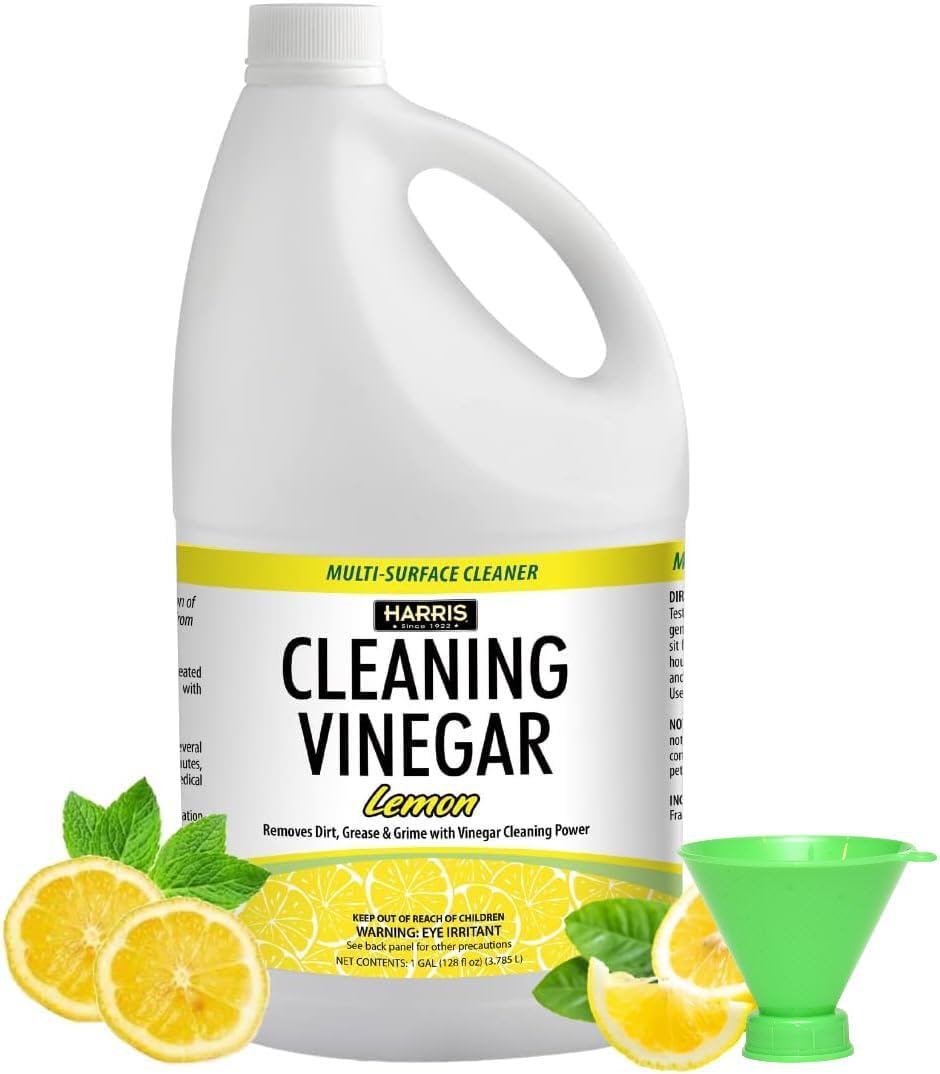HARRIS Cleaning Vinegar All Purpose Household Multi-Surface Cleaner, 128oz (Lemon) with Easy Pour Funnel Included HARRIS Cleaning Vinegar All Purpose Household Multi-Surface Cleaner, 128oz (Lemon) with Easy Pour Funnel Included