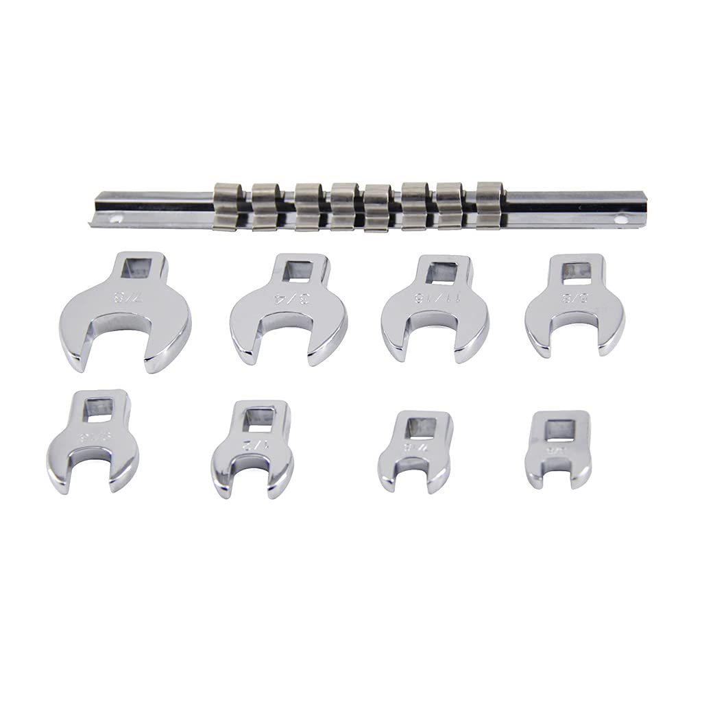 Zestaw kluczy płasko-oczkowych 3/8” z klipsem, w pełni polerowane, metryczne, 10 mm, 11, 1 m, 14, 16, 18, 19, 22