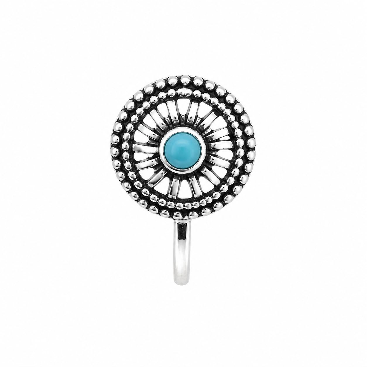 Silver Tone Sky-Blue Colour Fancy Oxidised Finish Nose Pin for Women/Girls (FNP-168)-image-31