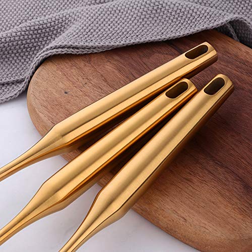 Küchenhelfer-Set, Edelstahl, 10-teilig, Kochutensilien mit Schlitzlöffel, Pfannenwender, Schöpflöffel, Skimmer, Stimmgerät, Spaghettiheber, Kochlöffel, Gold-Finish