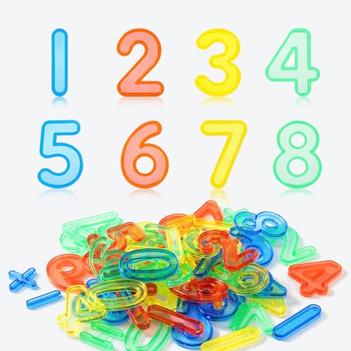 PreTrans 48 Pcs Plastic Numbers and Symbols – Early Math Set - Light Table Manipulatives, Durable ABS Material, Vibrant Translucent Colors for Engaging Learning Experiences