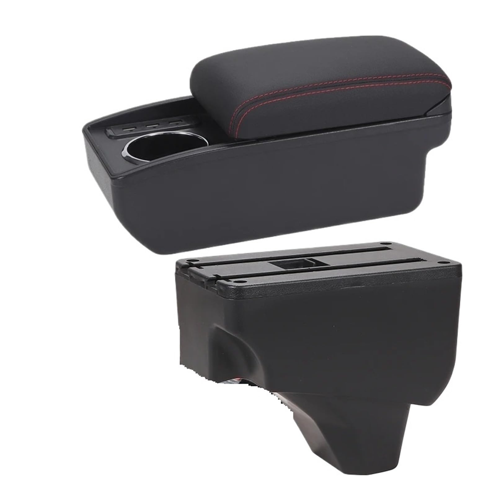 Umdjju B1 Black Red 6Usb For Peugeot 2008 2019-2024 Car Armrest Storage Box Dedicated Retrofit Parts Interior Accessories Car Centre Console Armrest Box(B1 Black Red 6Usb)