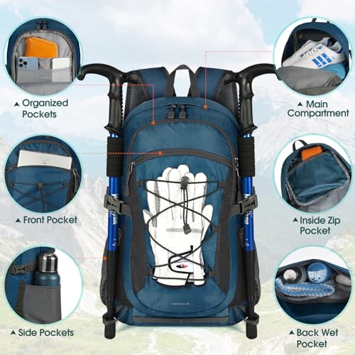 RAINSMORE Mochila Senderismo 40 Litros Mochila de Viaje para Hombre Mujer Mochila Impermeable Plegable Ligera Mochilas de Marcha para Camping Excursiones Acampadas Montaña al aire libre, Azul - imagen 3