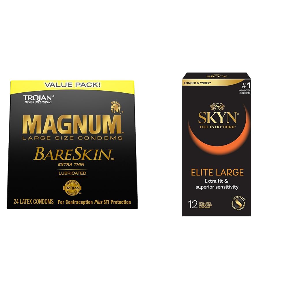 Amazon.com: TROJAN Magnum BareSkin Premium Large Condoms, Comfortable and  Smooth Lubricated Condoms for Men, America's Number One Condom, 24 Count  Value Pack & SKYN Polyisoprene Large Condoms, Natural, 12 Count : Health