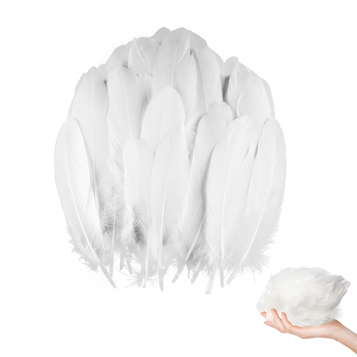 JOYOLA 100PCS Plumes Blanches, Plume Décoration, Plumes Loisirs Creatifs, Plume d'oie Naturelle, pour DIY Dreamcatcher, Noël, Anniversaire, Fête de Mariage, Décoration d'intérieur