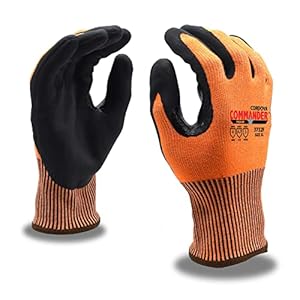 Cordova 3732FL Commander Foam Orange Gloves, 13-Gauge HPPE/Glass/Steel Fiber Shell, Black Foam Nitrile Palm Coating, Nitrile Thumb Crotch, Touchscreen Fingertips, ANSI Cut A7, Large, 10-Pack