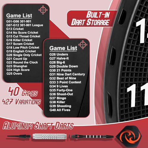 Electronic Soft Tip Dart Board Set with 40 Games and Colorful LED – Includes 6 Darts, 100 Tips, and Power Adapter