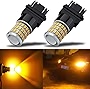 iBrightstar Newest 9-30V Super Bright Low Power 3157 3156 3057 4157 LED Bulbs with Projector Lenses Replacement for Front/Rear Turn Signal Blinker Lights or Brake Tail Parking Lights, Amber Yellow