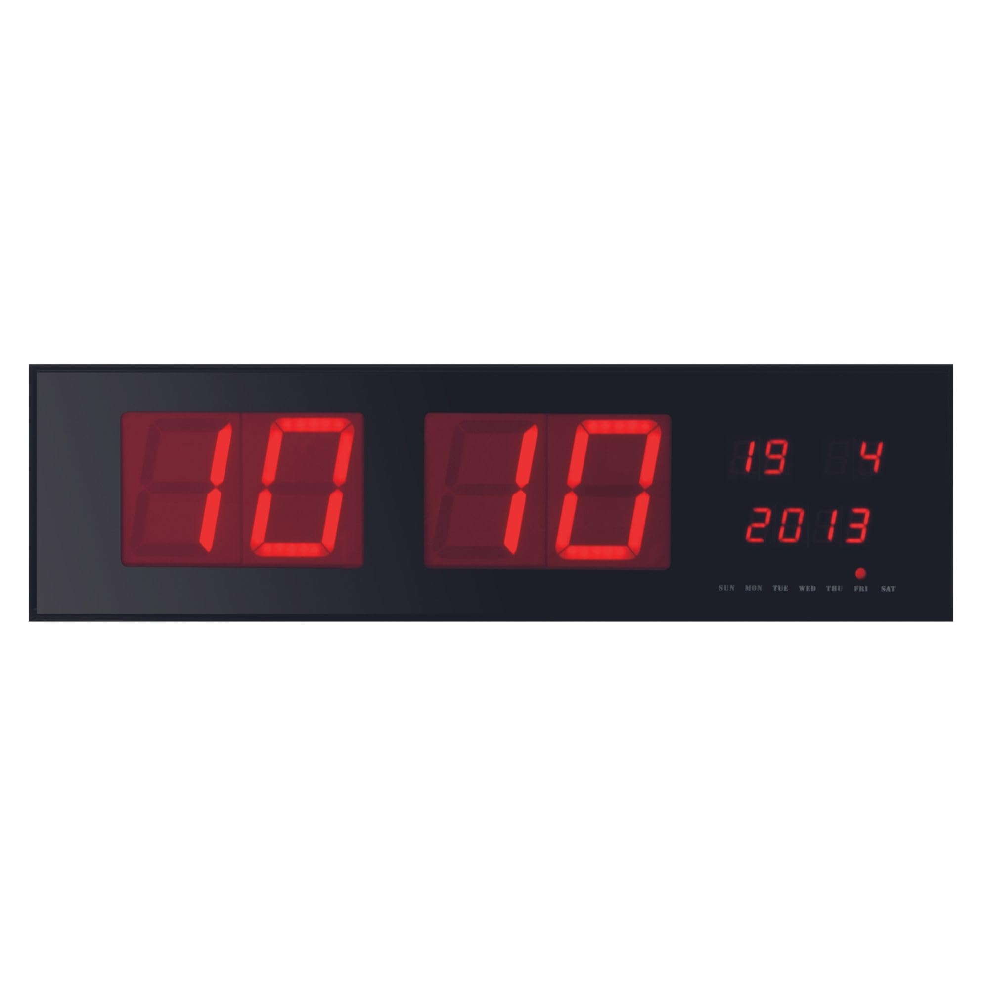 Perel Wanduhr mit LED-Anzeige, digital Uhr Wand, Wanduhr digital groß, batteriebetrieben, Digitale Wanduhr groß, Digitaluhr Wand, Uhr Wand digital, schwarz, rot