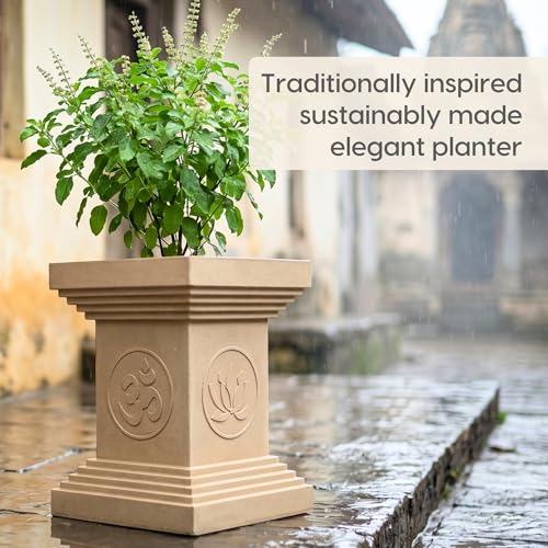 Image of Eha Earth-Friendly Tulsi Pots for Home Big Size | 16 inch, Pack of 1 | Heavy Duty Tulasi Pot Made with Rice Husk & Bamboo Biocomposite | UV Protected Plant Pots | Tulasi Kota Set | Sand Dune