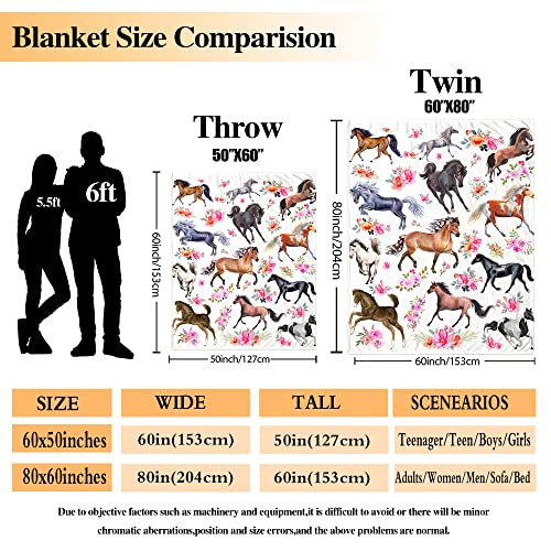 Horse Blanket For Girls Ultra Soft Warm Fleece Blanket Throw For Couch Bed Sofa, Horse Flower Gifts Plush Flannel Blanket For Women Girl 50"X60" #TOP2