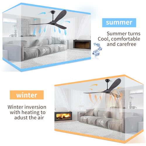 60 Inch Ceiling Fan No Light ,Wood Outdoor Ceiling Fans for Patios Living Room Gazebo Mid Century Modern Big Waterproof Ceiling Fans without Lights with Downrod(Grey)