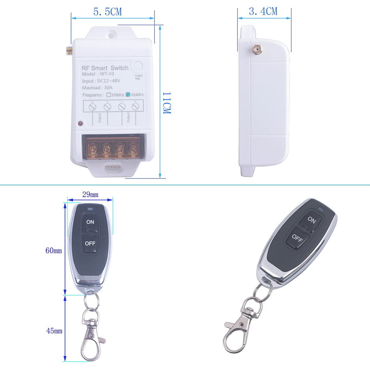 Interruttore di controllo remoto 12V 24V 36V 48V interruttore wireless da 12V a 48V per pompa dell'acqua, porta del garage sistemi di sicurezza, luci, ricevitore del trasmettitore (2* controllo