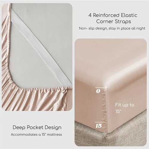 Image of MR&HM Satin Bed Sheets, King Size Sheets Set, 6 Pcs Silky Bedding Set with 15 Inches Deep Pocket for Mattress (King, Champagne)