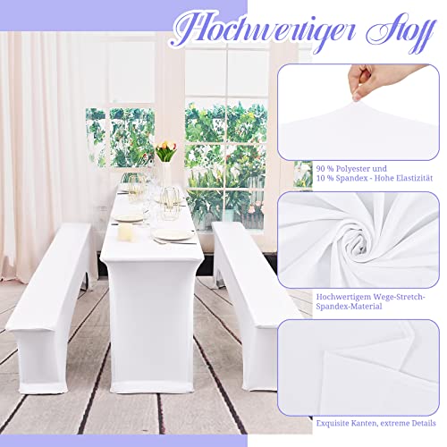 Nappes de table à bière 220x50cm blanches avec housses de banc stretch Teruntrue lot de 6 - 4