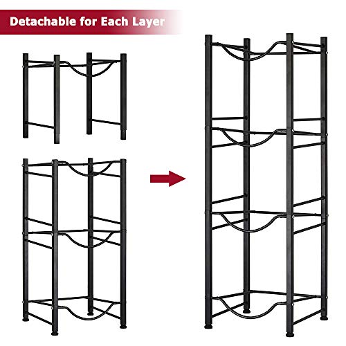 4-Tier Water Bottle Holder Cooler Jug Rack Organizer, 5 Gallon Water Bottle Stackable Storage Shelves Detachable Water Dispenser Stainless Steel Rack Easy Assemble for Kitchen Drawing Room, Black - Thumbnail 3
