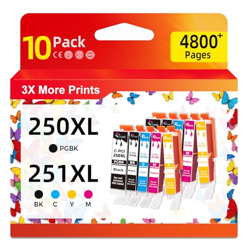 Ubinki 250XL Ink Cartridges 10-Pack Compatible for Canon MX922 Printer Ink for Canon PGI-250XL CLI-251XL 250 251XL 251 XL Cartridge PIXMA IX6820 IP8720 MX920 MG7520 MG7100 MG5522 MG6320 MG6620 IP7220