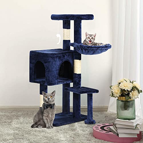 Image of BestPet | 37 inch Cat Tree Tower | Navy Blue | Sturdy Multi-Level Cat Tree