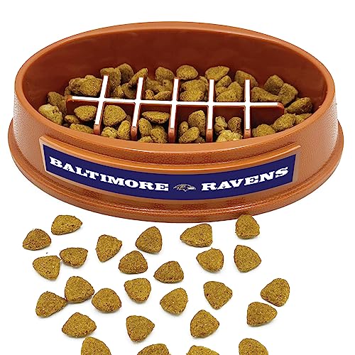 Image of NFL Super-Bowl Baltimore Ravens Slow Feeder Dog & Cat Bowl. Football Design for Healthy Digestion. Non-Slip for Large & Small Pets