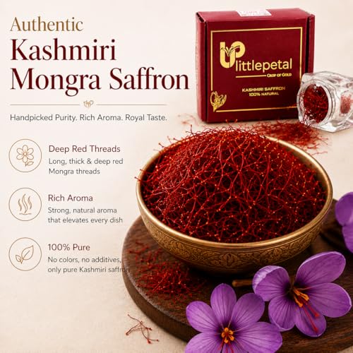 Image of Littlepetal Kashmiri Mongra Saffron 1g | Premium Grade A+ Pure Kesar Threads | Authentic Handpicked Kashmiri Saffron for Milk, Tea, Kahwa, Biryani & Skincare | Luxury Gift Box