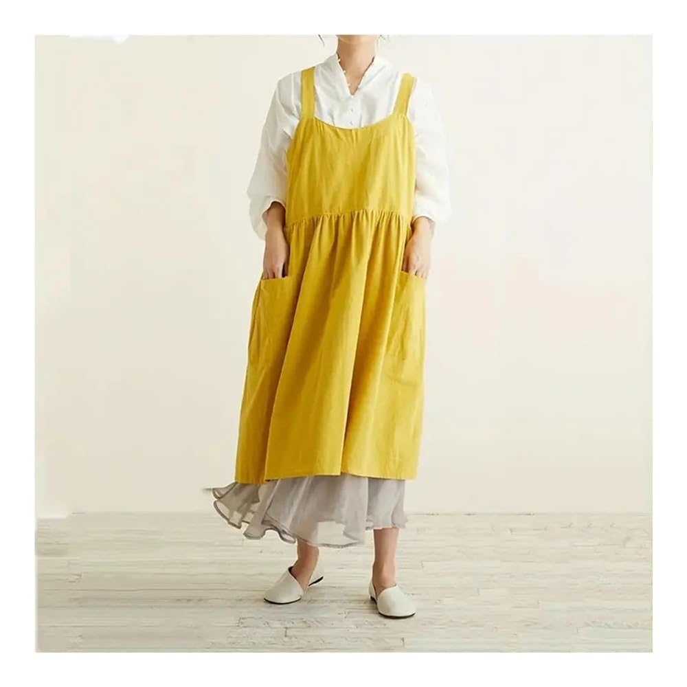 Grembiuli in lino retrò giapponese per le donne con tasche incrociate sul retro carino grembiule vestito per giardinaggio pittura cottura e cottura