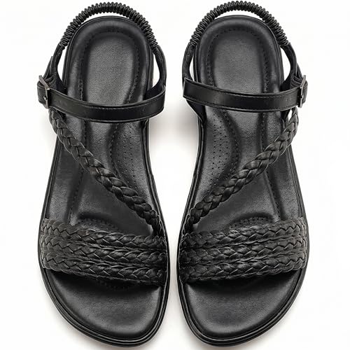 Image of Aomigoct Dressy Womens Sandals Summer: Comfortable Strappy Flats Sandals Women - Casual Walking Woman Shoes