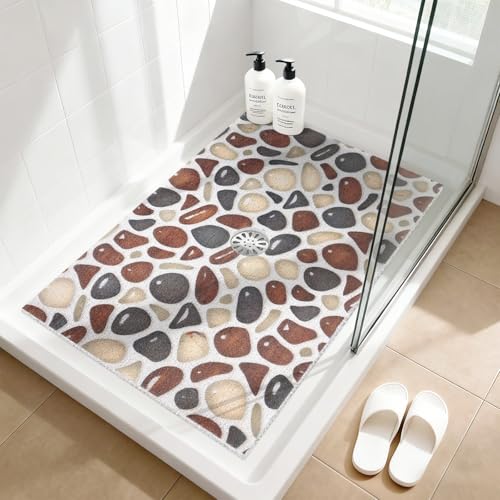 Image of Shower Mat Non Slip: 24x36 Inch Large Shower mats for Inside Shower with Drain Hole in Middle, Super Soft PVC Loofah Massage Shower Floor Mat, Anti Slip Shower Stall Mat, Quick Drying