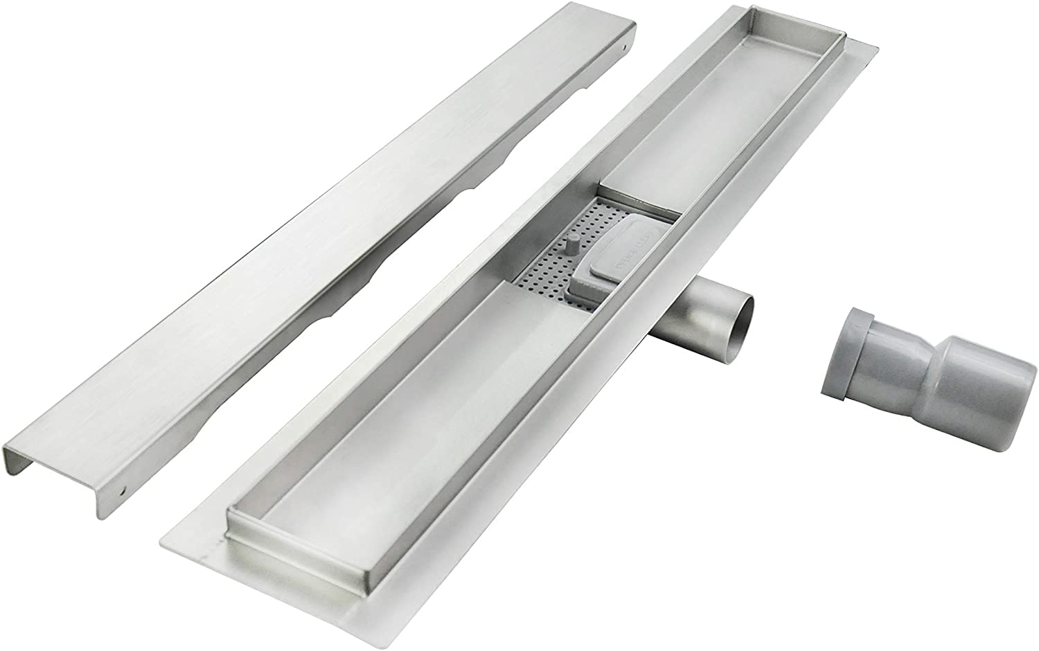 Canaleta de Ducha Rectangular de Acero Inoxidable Ultra Plana Medida 110cm - Modelo R1 Desagüe de Borde plateado