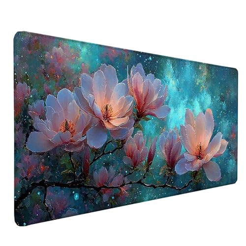 Tapis de souris XXL cadeau femme au motif floral bleu