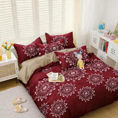 Image of Jashan 210 TC Glace Cotton Comfort Jaypuri Design Bedsheet with Pillow Cover - Ultra Soft Cotton Queen Bed Sheet for Daily Comfort - Maroon 90x90 Inche 3 Pc Bedding Set