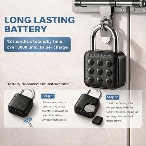 Image of Combination Padlock - Combination Lock with 6-Digit Code, Digital Padlock with Keyless Entry, IP67 Waterproof Zinc Alloy Lock for Locker, Gym, Travel, Outdoor, Gate (Black)
