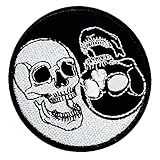 Wikineon Embroidered Iron On Patch, Funny Ghost Skull Patch - Punk Motorcycle Embroidered Applique B