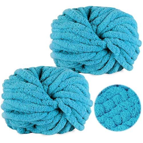 Ovillo de lana gruesa para ganchillo, 250 g x 2, lana gruesa azul mar claro, lana gruesa super suave, lana gruesa para tejer a mano, lana gruesa para tejer con los brazos, mullida para ganchillo