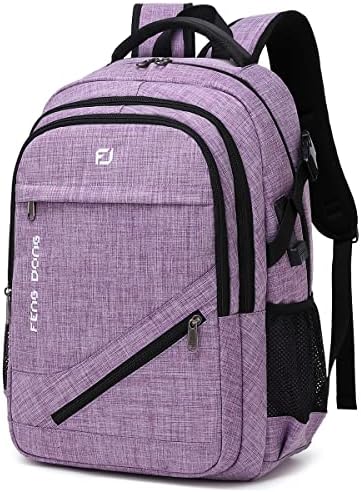 Large Laptop Backpack 17.3 inch Durable Waterproof Travel College Backpack Bookbag for Men & Women Business Backpack with USB Charging Port and Headset Port Light Purple