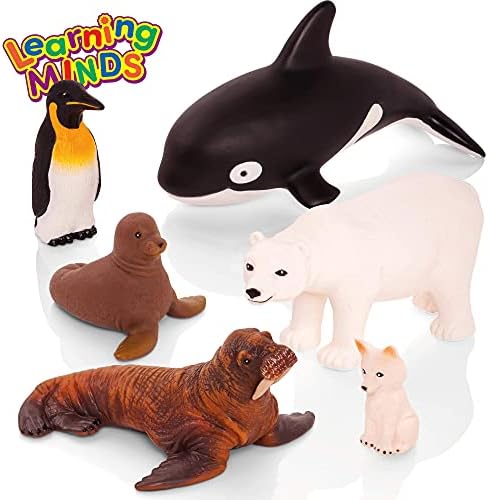 Learning Minds Set of 6 Jumbo Polar Animal Figures For 1, 2, 3 Year Olds - Toy Arctic Animals For Kids Age 18 Months Plus - Polar Bear, Penguin Whale Toys - Sea Ocean Animal Toys For 1 Year Old Boys