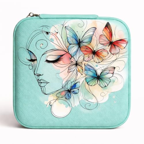 Image of PRIMIT Personalized Jewelry Box with Name & Birth Flower - Custom Travel Jewelry Organizer Case - Bridesmaid, Birthday, Christmas Gift for Women & Girls (Butterfly Bliss)