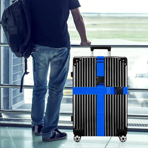 Image of Luggage Straps for Suitcases TSA Approved-2 Pack Bright Personalized Luggage Belt Strap for Suitcase /Carry On Bag Luggage Accessories for Travel (Blue)
