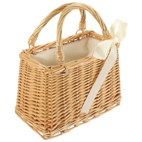 Bolso de mimbre tejido a mano Luxshiny, 9,05 x 6,29 x 5,11 pulgadas, tote ligero para flores, frutas, almacenamiento decorativo y uso en interiores y exteriores miniatura 1