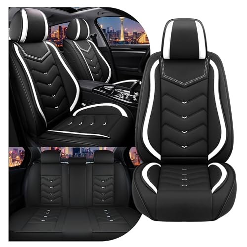 Image of CTDS Car Seat Covers for VW Tiguan 2009-2026, Stylish Sport Seat Cover, Premium Nappa Leather Car Seat Cover. Automobile Seat Covers Sets.(Standard 5 Seats /Black White)