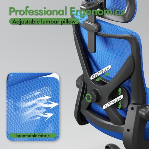 Ergonomic Office Chair - X-Shaped Computer Desk Chair Comfy, Gaming Chair, Office Chair with Lumbar Support, Mesh Office Chairs with Headrests, Desk Chair for Long Hours (Black Blue)