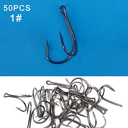 Doble Anzuelo para Pesca 50PCS Ligero Pesca Accesorio Pesca con Mosca Acero Cebo de Pesca Soporte Señuelos Blandos 3 Tamaños (1# 50pcs) - 50pcs, 1#