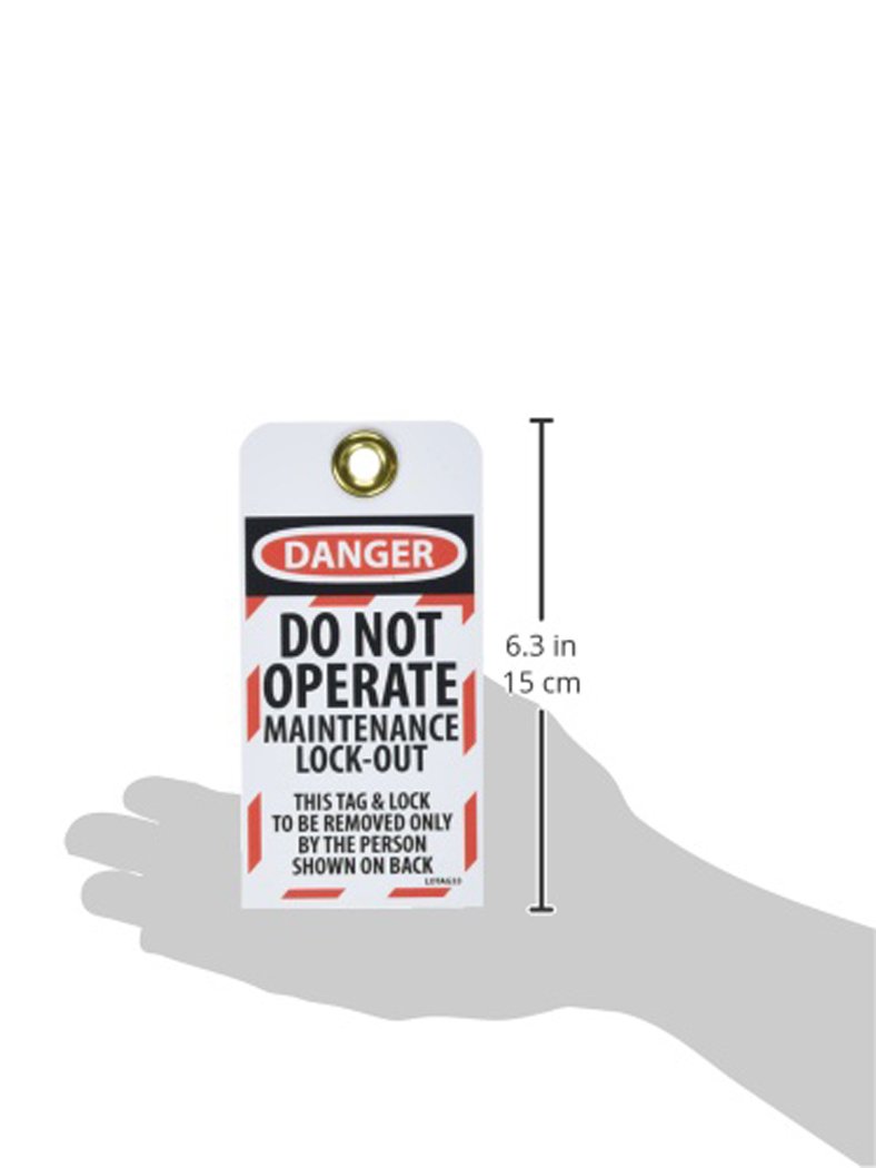 NMC LOTAG33 Danger – DO NOT Operate Maintenance Lock-Out Tag – [Pack of 10] 3 in. x 6 in. 2 Side Vinyl Danger Tag with White/Black on Red/White Base