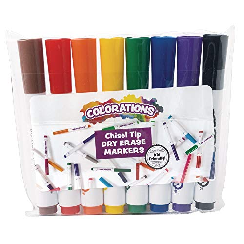 Image of Colorations® Low-Odor Color Dry Erase Chisel Tip Markers, Set of 8 Colors, For Use on Whiteboards, Glass, and Non-porous Surfaces, Easy to Grip & Use, Ideal for School, Home, or Office Use
