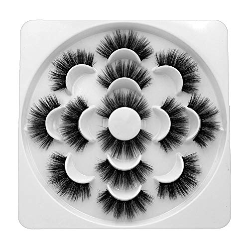 KISSNOWY 7 Pairs 6D Faux Mink Hair False Eyelashes Natural Long Wispies Lashes Handmade Criss-cross Eyelashes Makeup Tools (1.0)