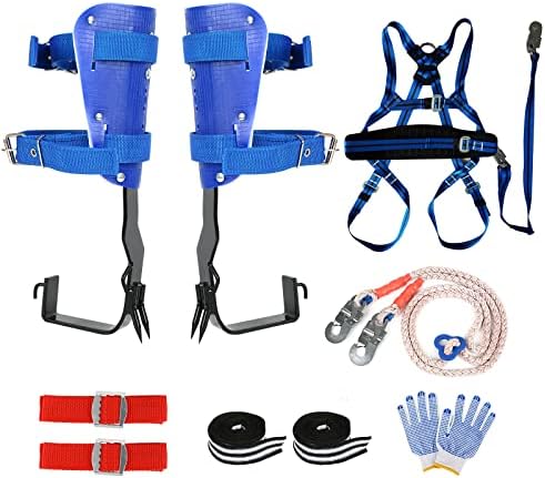 WMLBK Tree Climbing Spike Set, Adjustable Tree Climbing Gear Alloy Steel Pole Climbing Double Spurs Non-Slip Strap Pedal for Climbing, Logging, Hunting, Observation & Outdoor Reaction