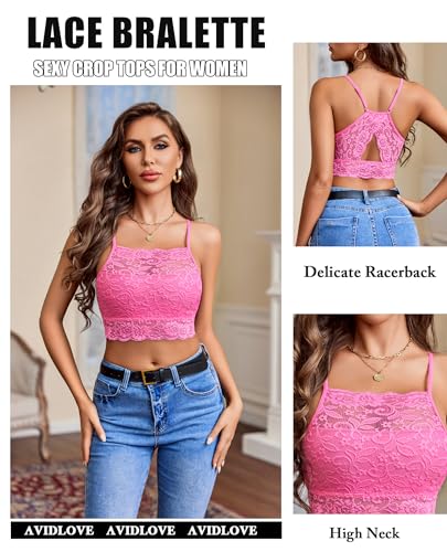 Image of Avidlove Lace Bralette for Women High Neck Camisoles Racerback Double-Layered Crop Top