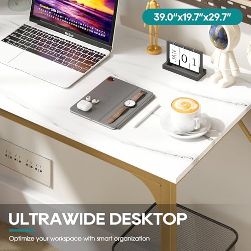 Image of BestOffice Computer Desk,Home Office Desk, Modern Simple Style for Home Office Study Writing (Gold, 39 Inch)
