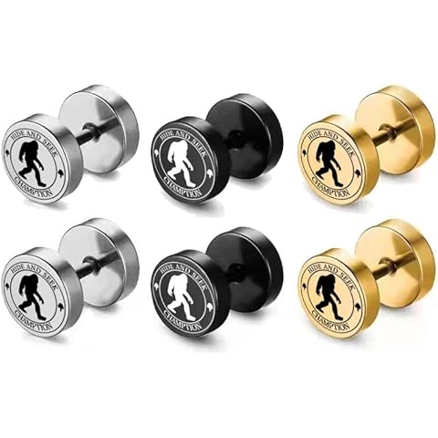 ZOVIVI 3 Pairs Set Bigfoot Hide And Seek Champion Stainless Steel Surgical Steel Disc Stud Earrings Screw Flat Back, 6MM Cover